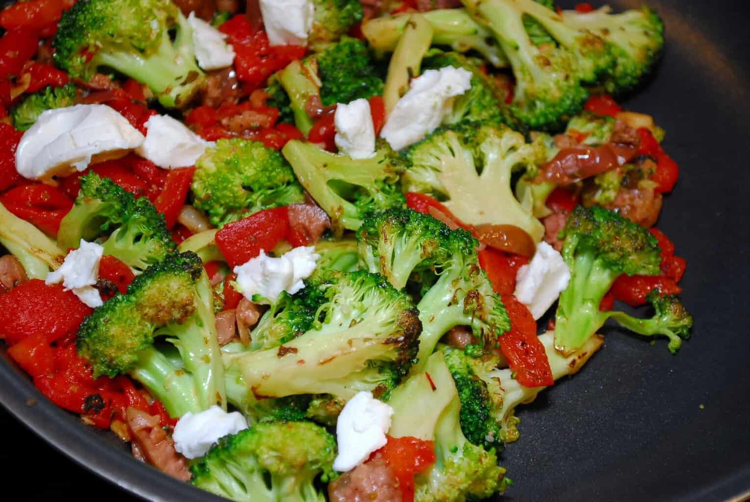 Broccoli and Red Peppers with Goat Cheese