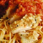 Ricotta Parmesan Chicken over Spaghetti