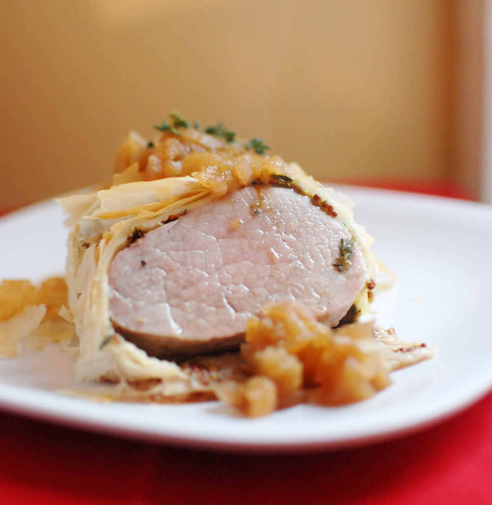 Phyllo Wrapped Pork with Apple-Thyme Chutney