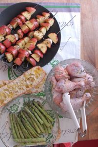 Grilled Chicken legs, potatoes and asparagus