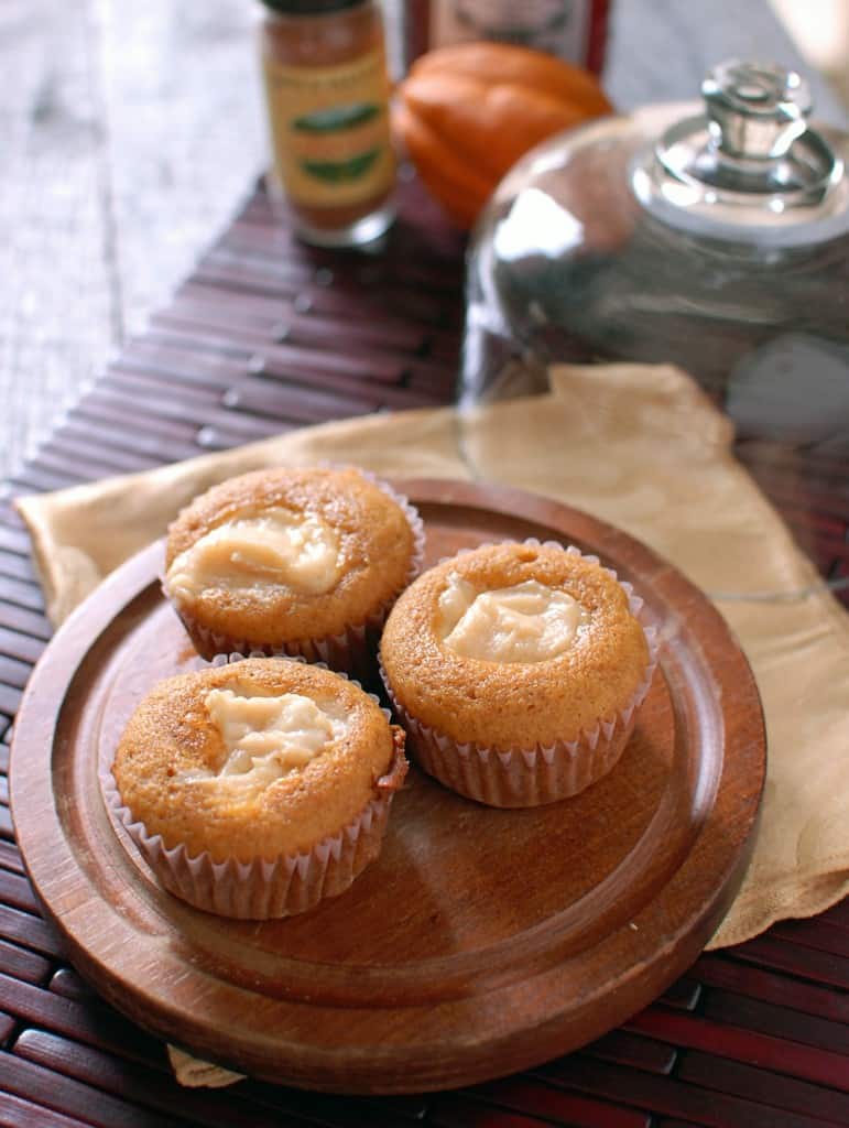 Pumpkin Cupcakes W/ Molasses Cream Cheese Filling - Two Lucky Spoons