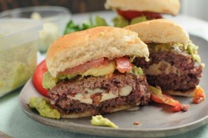 Bacon Queso Stuffed Burger from the inside